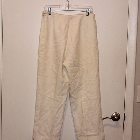 Sandro Vintage White Linen High Rise Straight Leg Trousers Pants Women's Size 12 - Picture 6 of 15